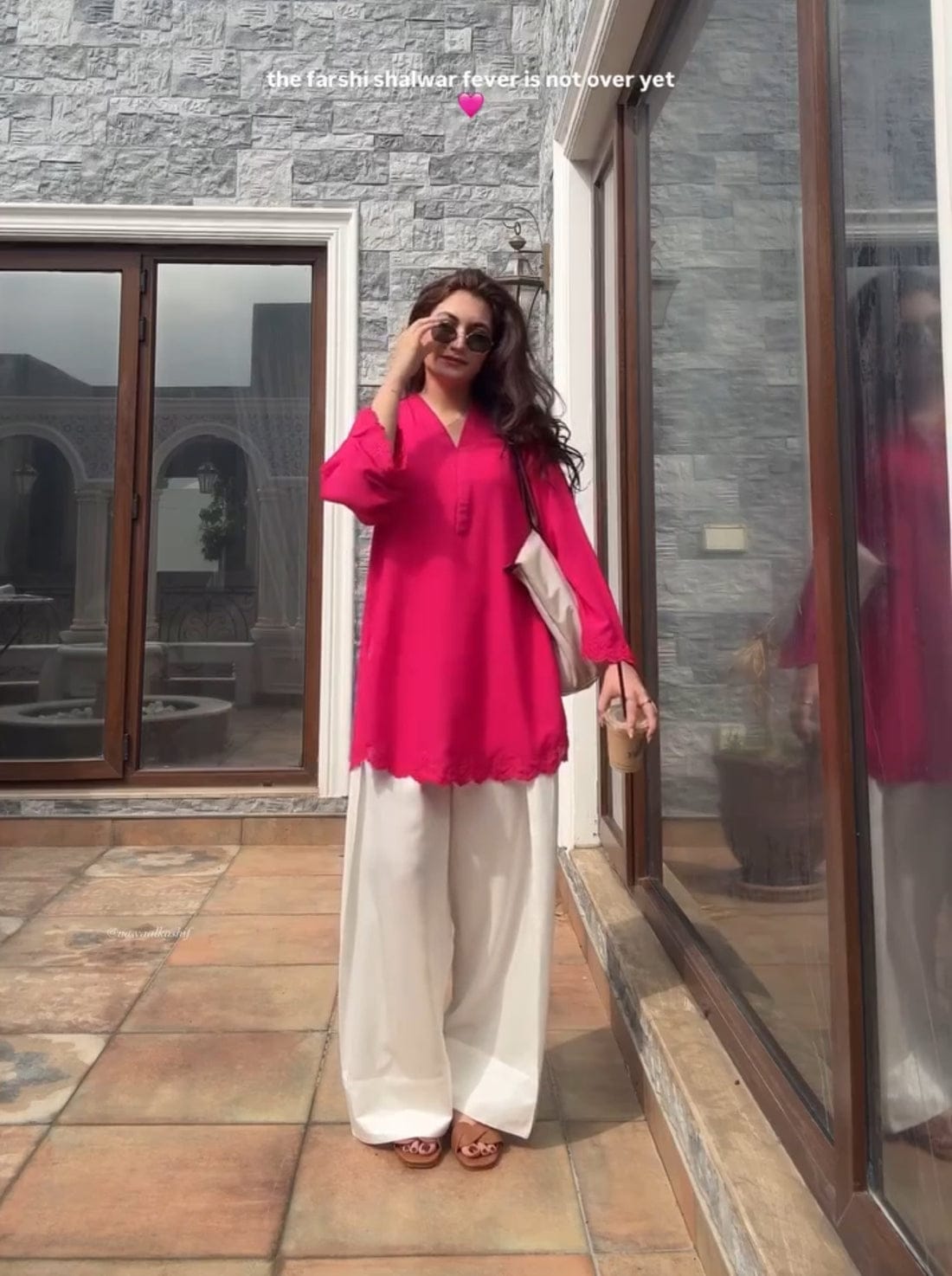 Fuchsia Solid Embroidered Tunic with Farshi Shalwar – 2 Piece