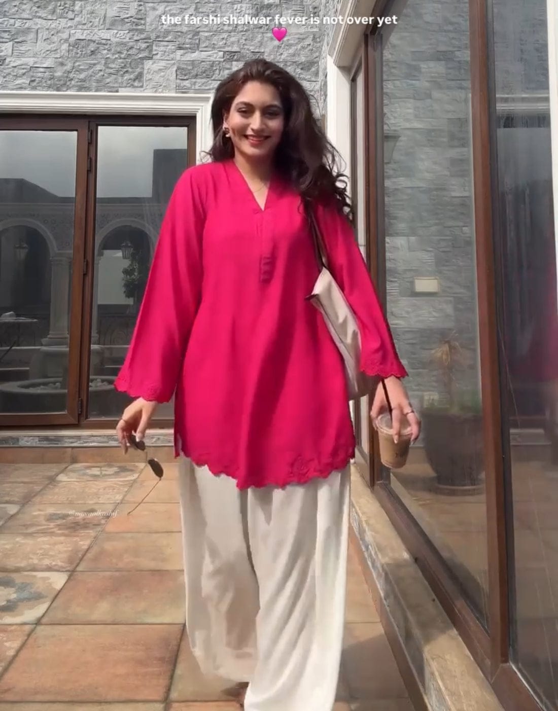 Fuchsia Solid Embroidered Tunic with Farshi Shalwar – 2 Piece