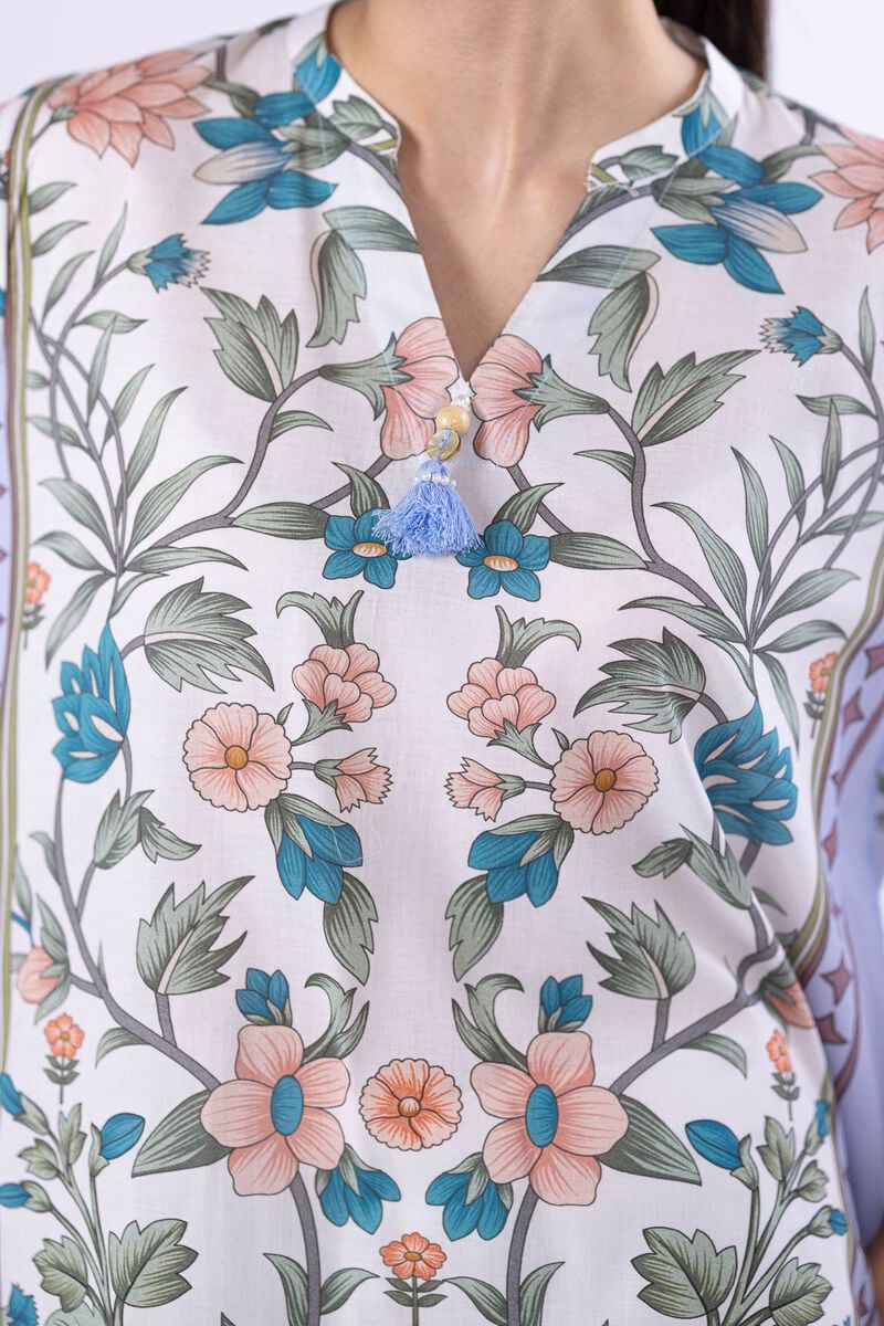 Pastel Floral Printed Lawn Tunic with Schiffli Farshi Shalwar – 2 Piece