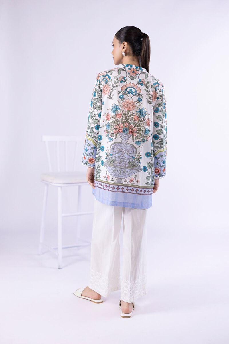 Pastel Floral Printed Lawn Tunic with Schiffli Farshi Shalwar – 2 Piece