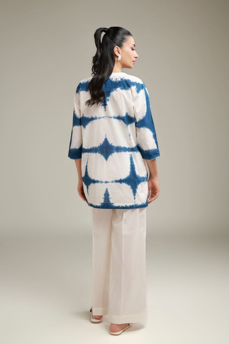 Indigo Tie & Dye Printed Tunic with Farshi Shalwar – 2 Piece