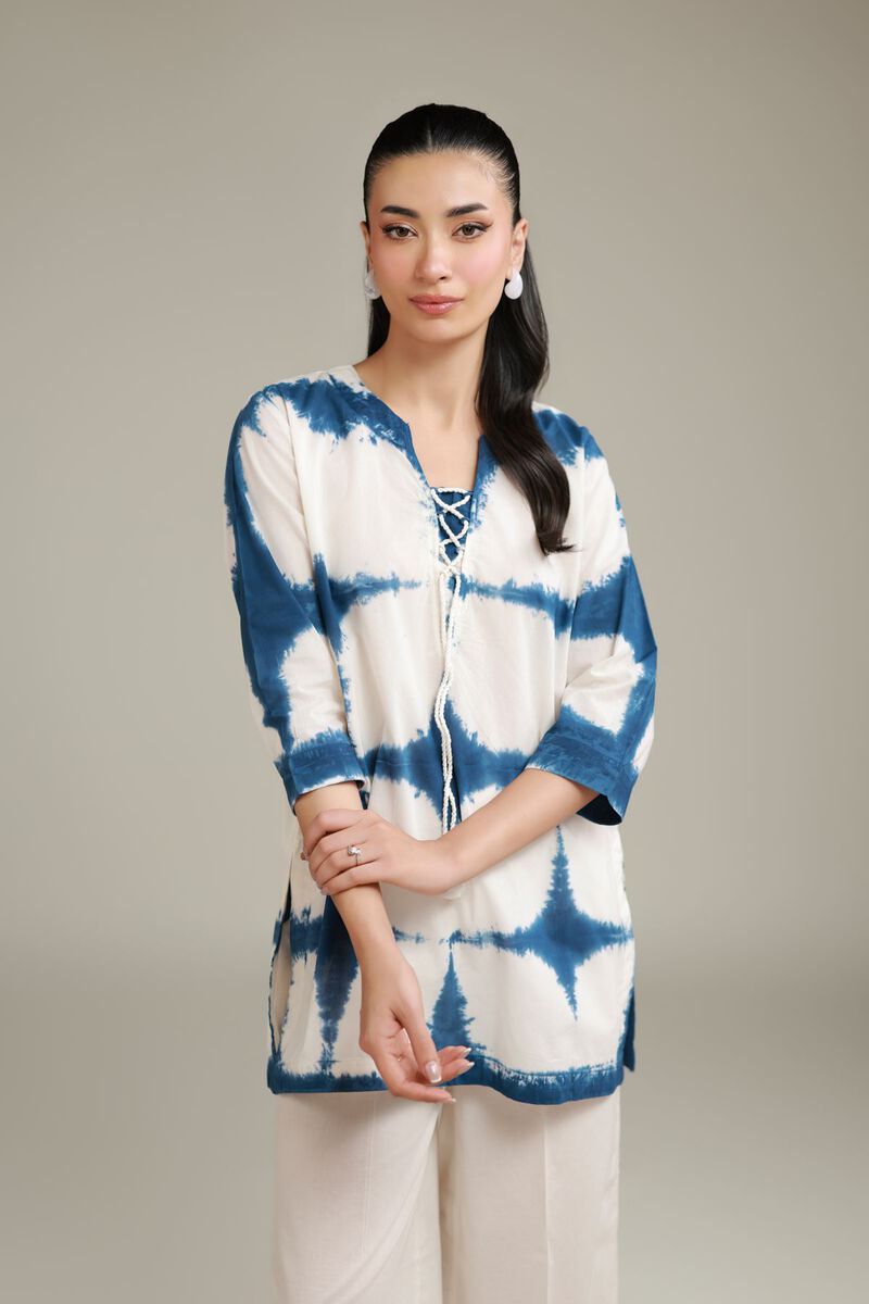 Indigo Tie & Dye Printed Tunic with Farshi Shalwar – 2 Piece