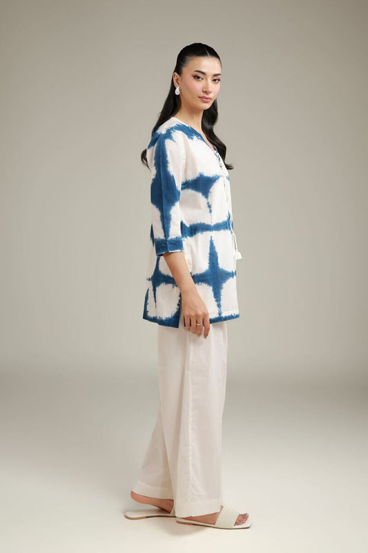 Indigo Tie & Dye Printed Tunic with Farshi Shalwar – 2 Piece