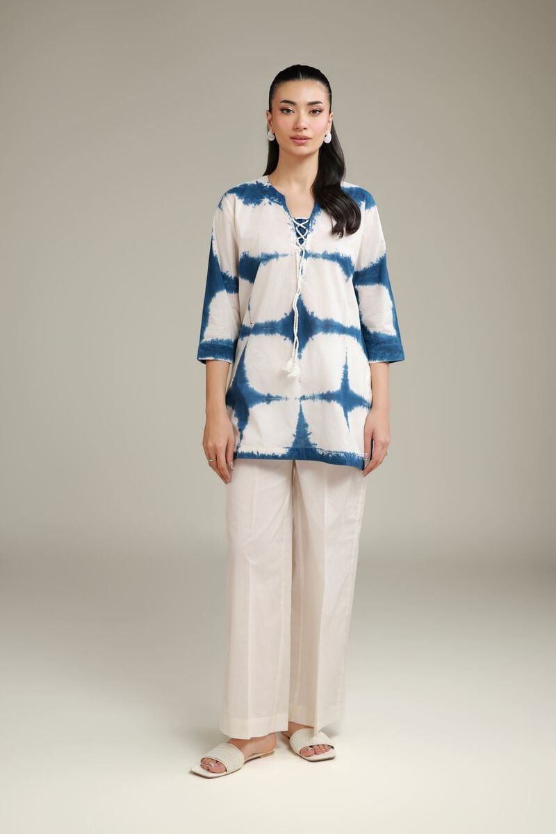 Indigo Tie & Dye Printed Tunic with Farshi Shalwar – 2 Piece
