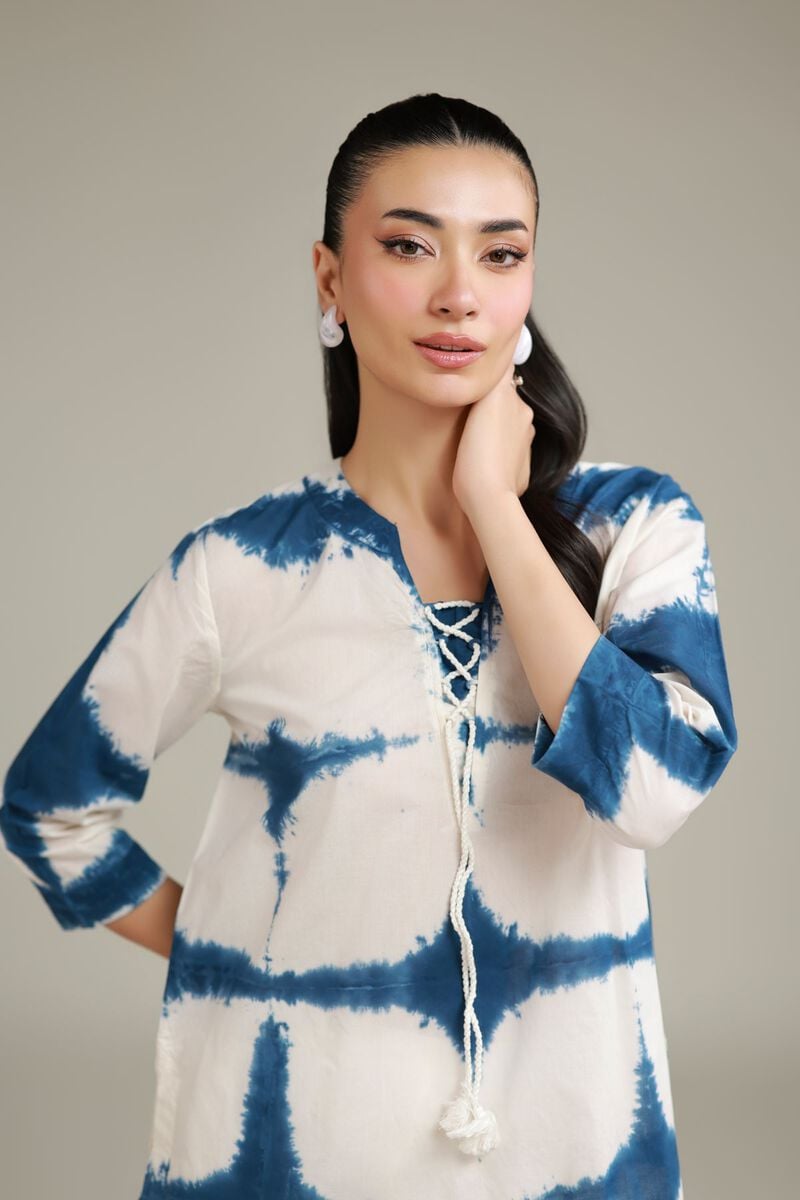 Indigo Tie & Dye Printed Tunic with Farshi Shalwar – 2 Piece