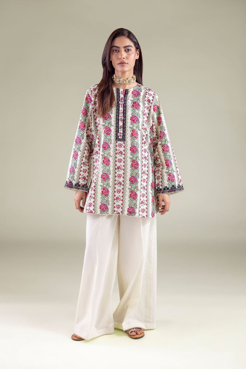 Off-White Vintage Rose Printed Lawn Tunic with Farshi Shalwar – 2 Piece