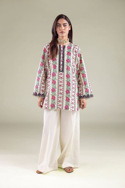 Off-White Vintage Rose Printed Lawn Tunic with Farshi Shalwar – 2 Piece