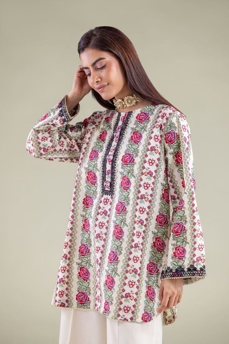 Off-White Vintage Rose Printed Lawn Tunic with Farshi Shalwar – 2 Piece