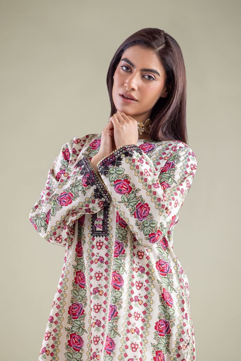 Off-White Vintage Rose Printed Lawn Tunic with Farshi Shalwar – 2 Piece