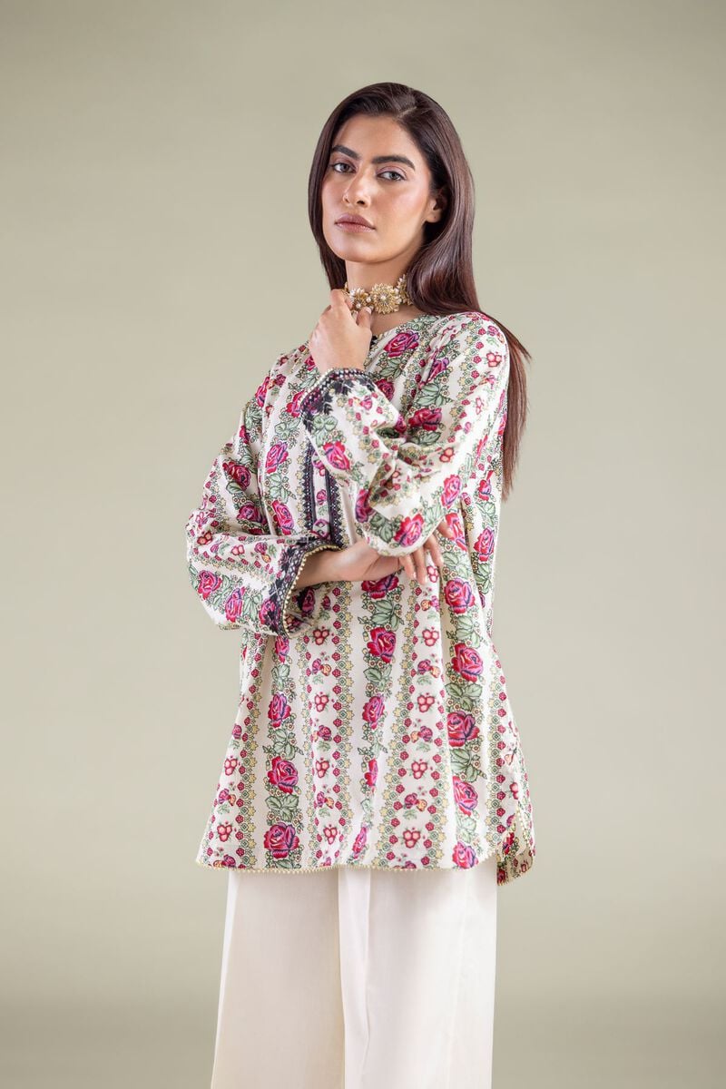 Off-White Vintage Rose Printed Lawn Tunic with Farshi Shalwar – 2 Piece