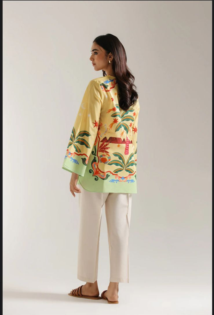 Tropical Palm Printed Lawn Tunic with Farshi Shalwar – 2 Piece