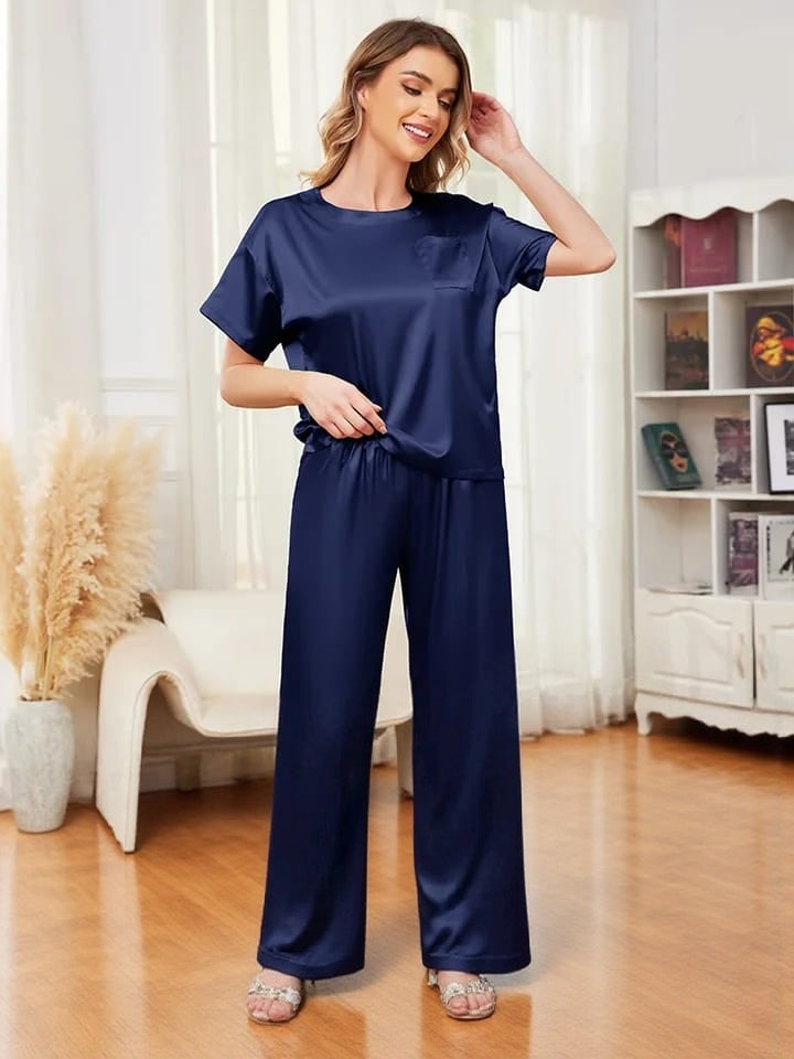 Luxury Silk Short-Sleeve Lounge & Nightwear Set - 2 Piece