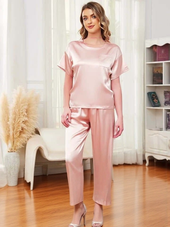 Luxury Silk Short-Sleeve Lounge & Nightwear Set - 2 Piece