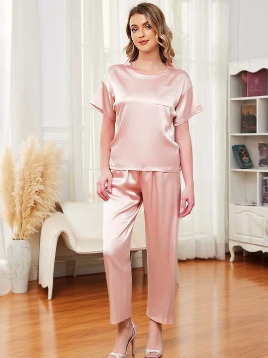 Luxury Silk Short-Sleeve Lounge & Nightwear Set - 2 Piece