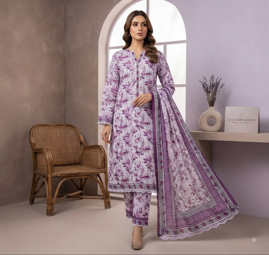 Lilac Bloom Printed Pure Lawn 3-Piece Stitched Suit