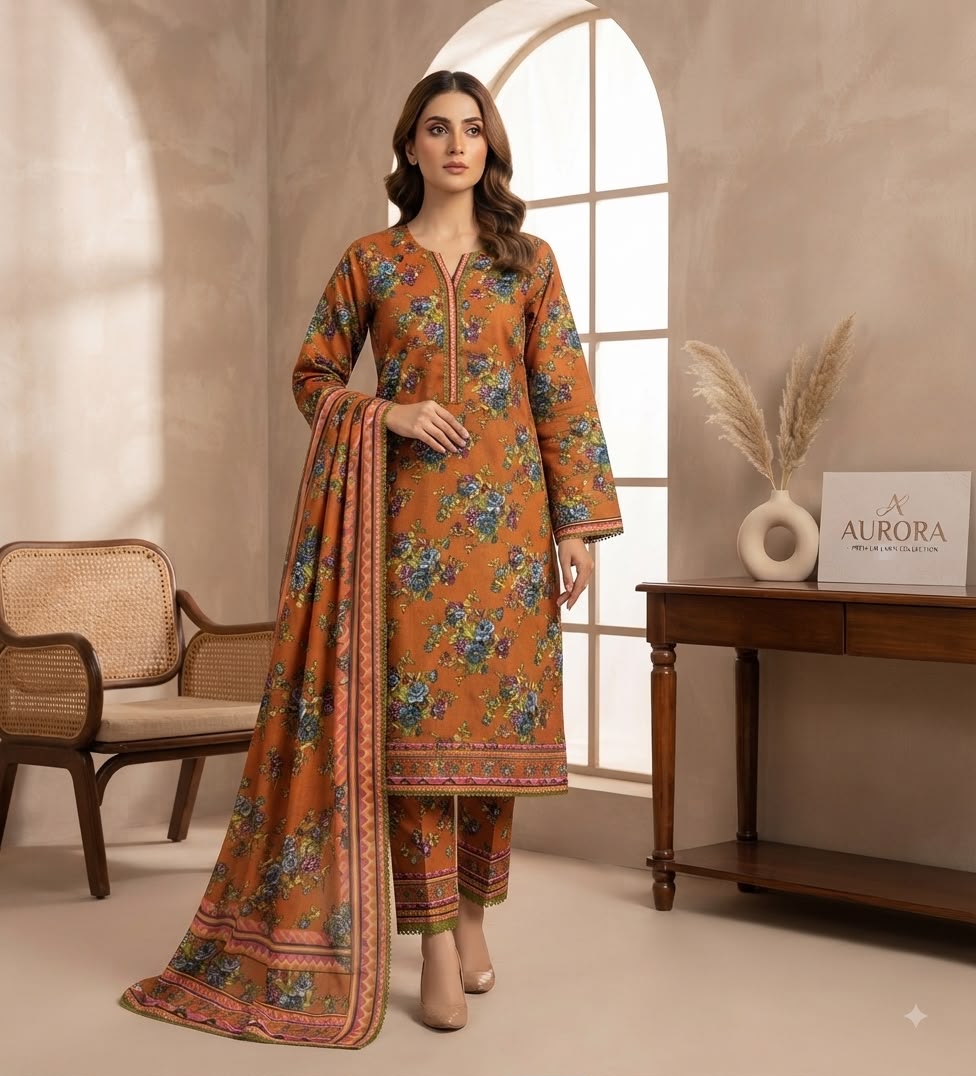 Terracotta Garden Printed Pure Lawn 3-Piece Stitched Suit