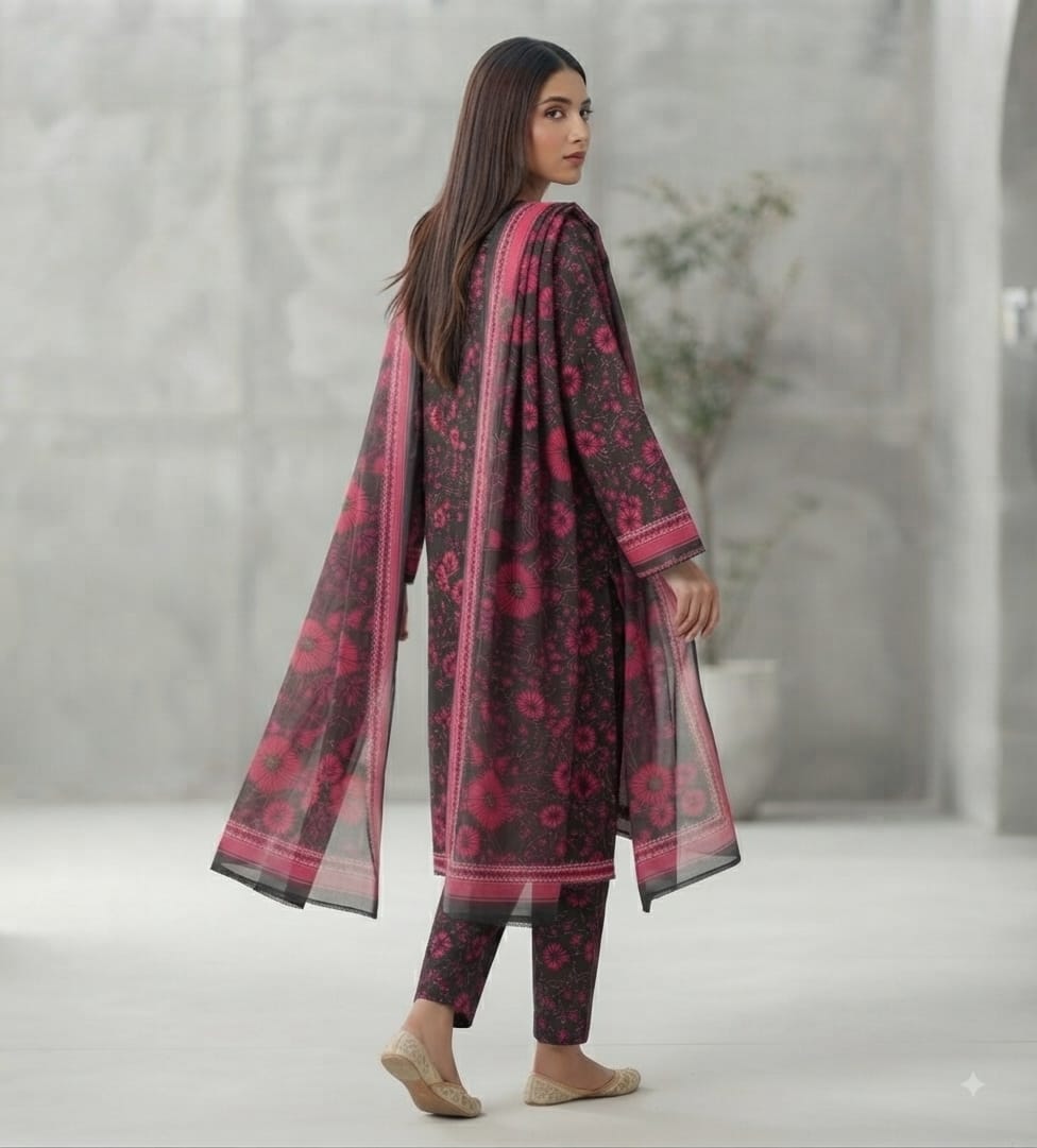 Magenta Bloom Printed Pure Lawn 3-Piece Stitched Suit
