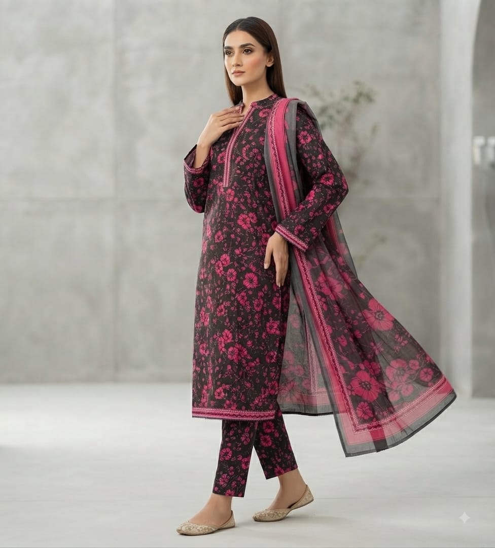 Magenta Bloom Printed Pure Lawn 3-Piece Stitched Suit