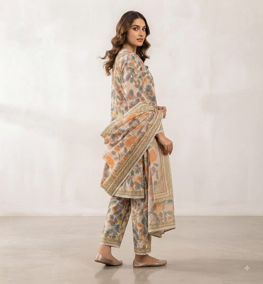 Autumn Leaf Printed Pure Lawn 3-Piece Stitched Suit
