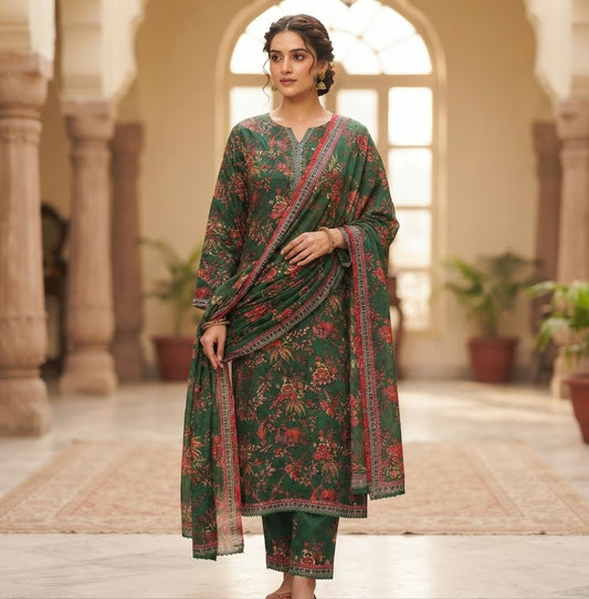 Emerald Floral Printed Pure Lawn 3-Piece Stitched Suit