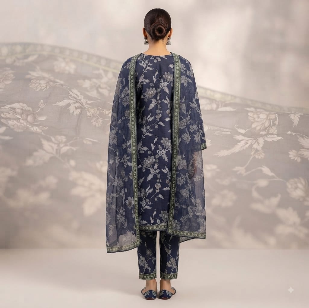 Midnight Botanical Pure Lawn 3-Piece Stitched Suit