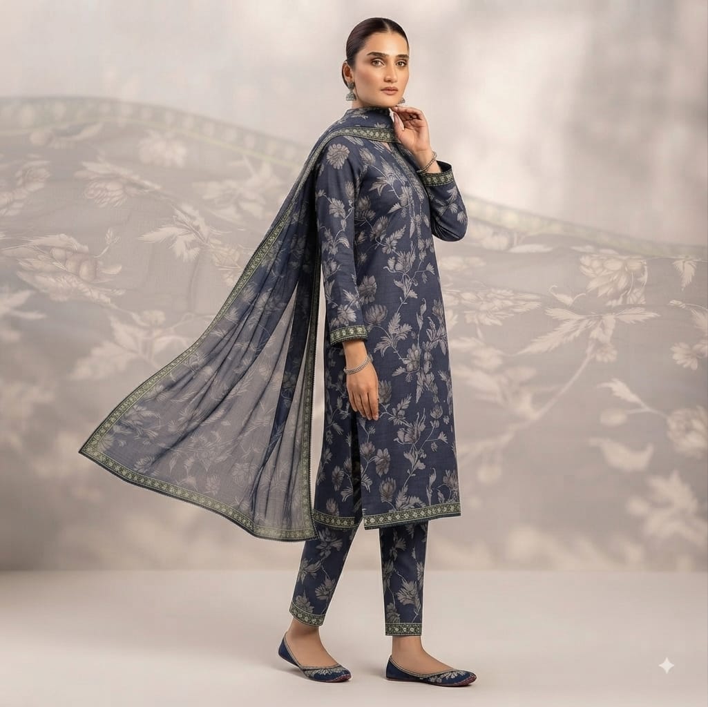 Midnight Botanical Pure Lawn 3-Piece Stitched Suit