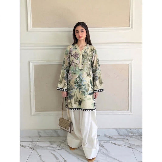 Premium Swiss Lawn Digital Printed Kurti with Classic Farshi Shalwar Set – 2-Piece