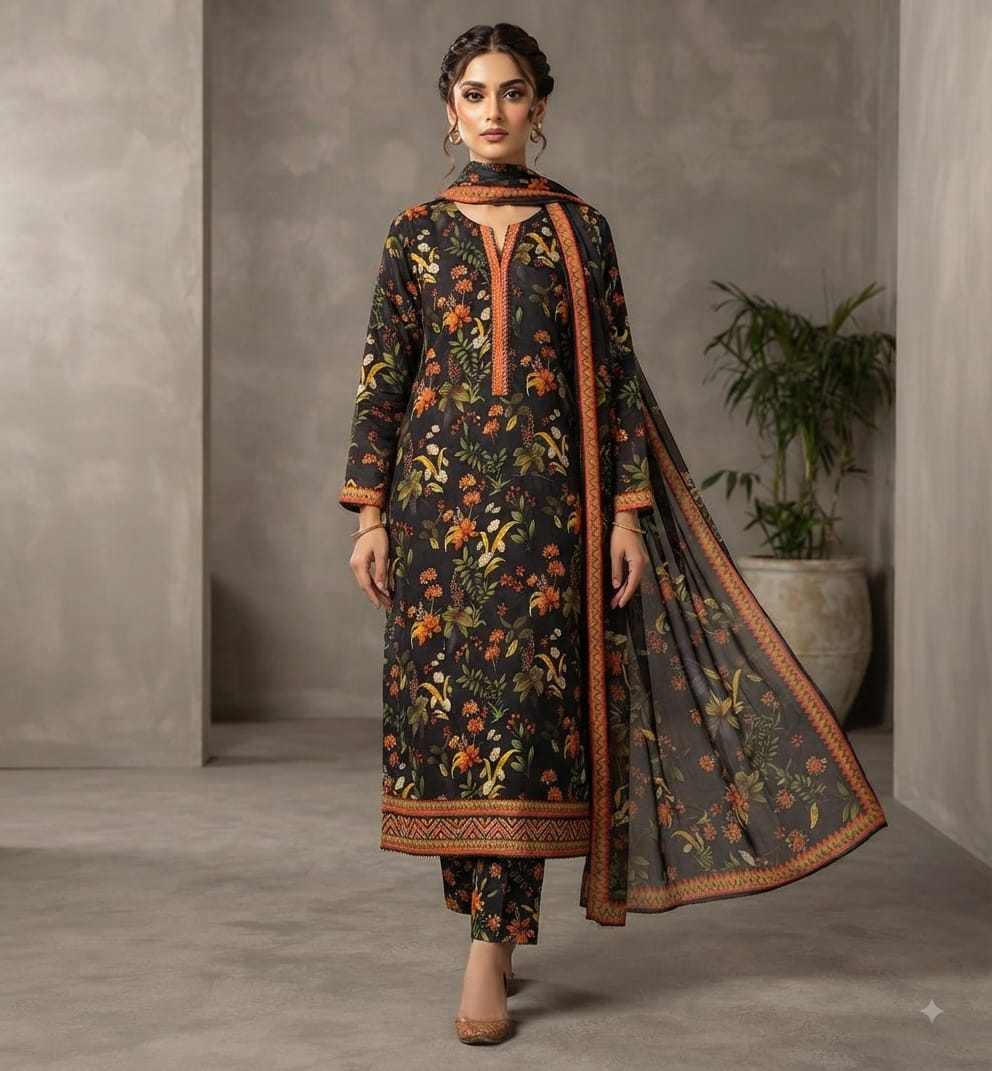 Onyx Flora Printed Pure Lawn 3-Piece Stitched Suit