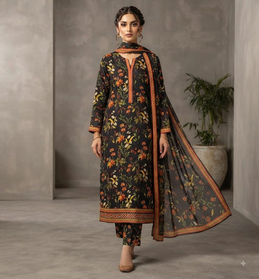 Onyx Flora Printed Pure Lawn 3-Piece Stitched Suit