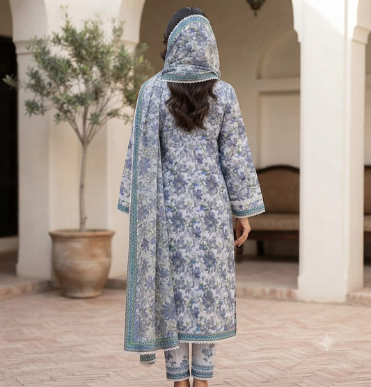 Slate Floral Printed Pure Lawn 3-Piece Stitched Suit