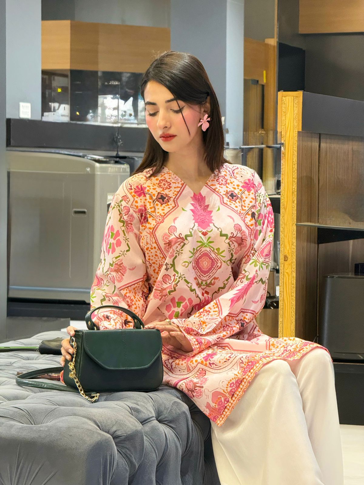 Orchid Lattice Mirror-Print Kurta & Farshi Shalwar
