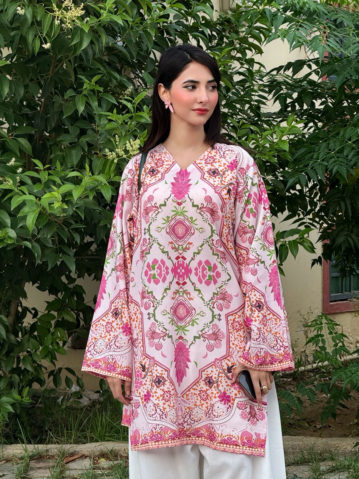 Orchid Lattice Mirror-Print Kurta & Farshi Shalwar