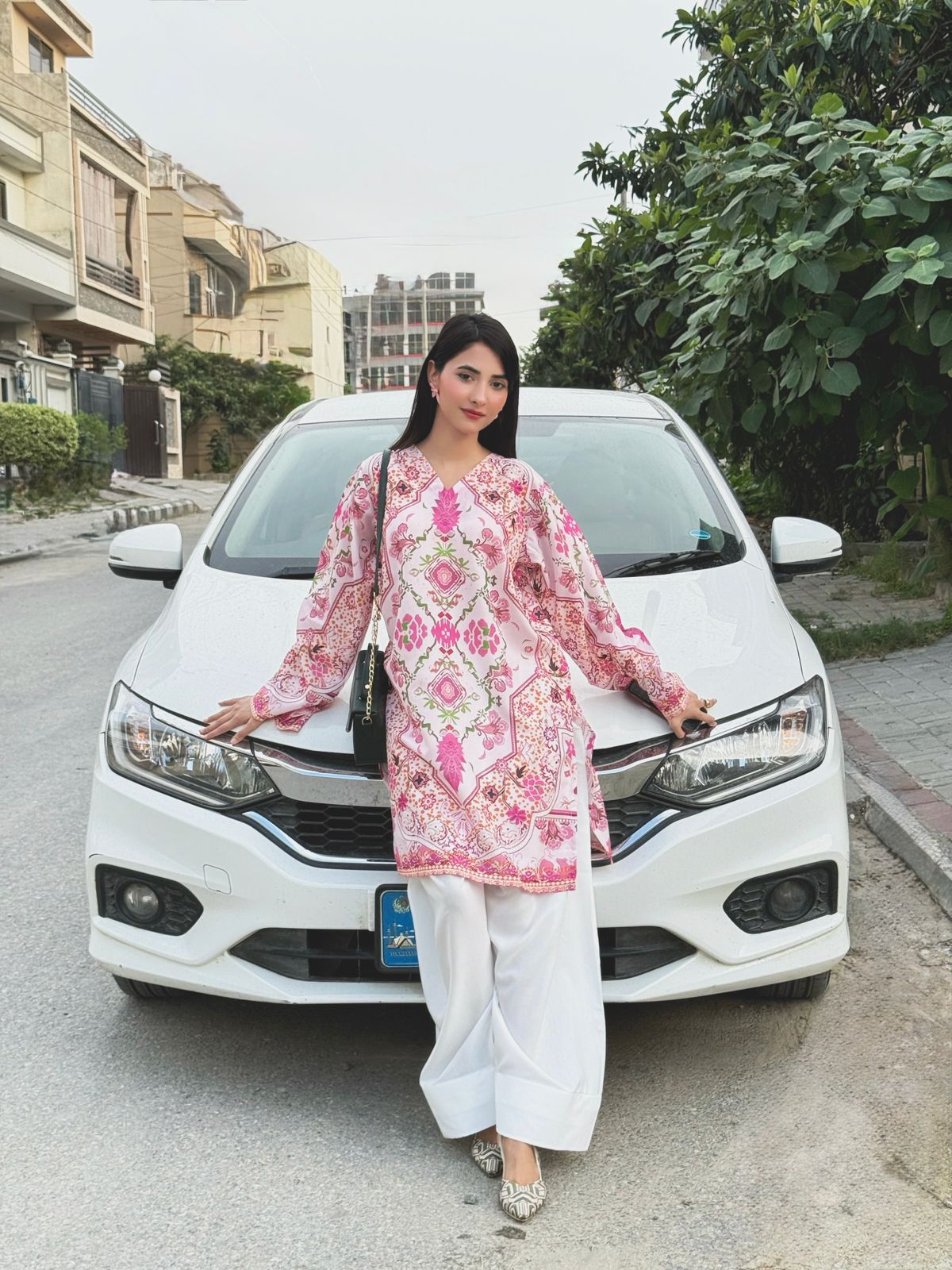 Orchid Lattice Mirror-Print Kurta & Farshi Shalwar