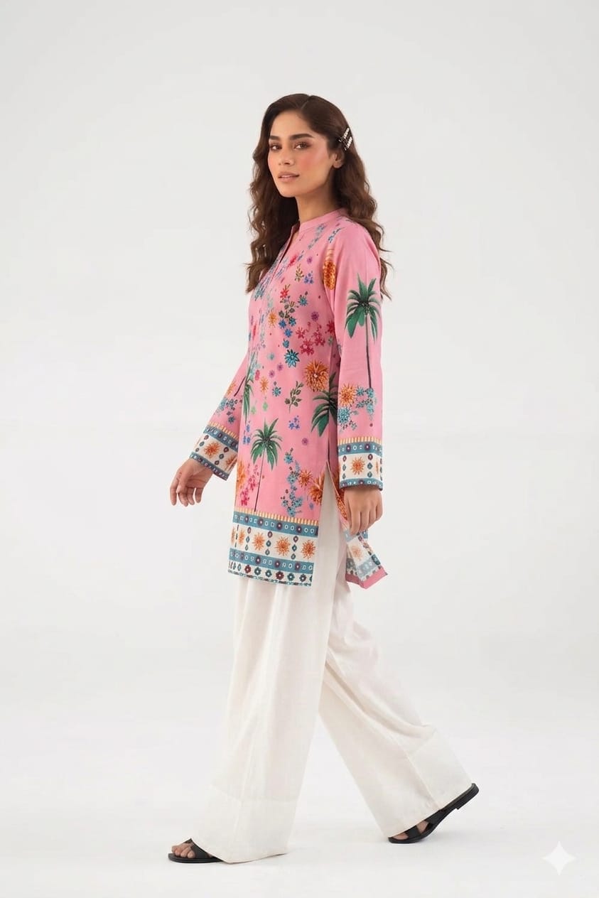 Tropical Rose Palm Kurta & Farshi Shalwar