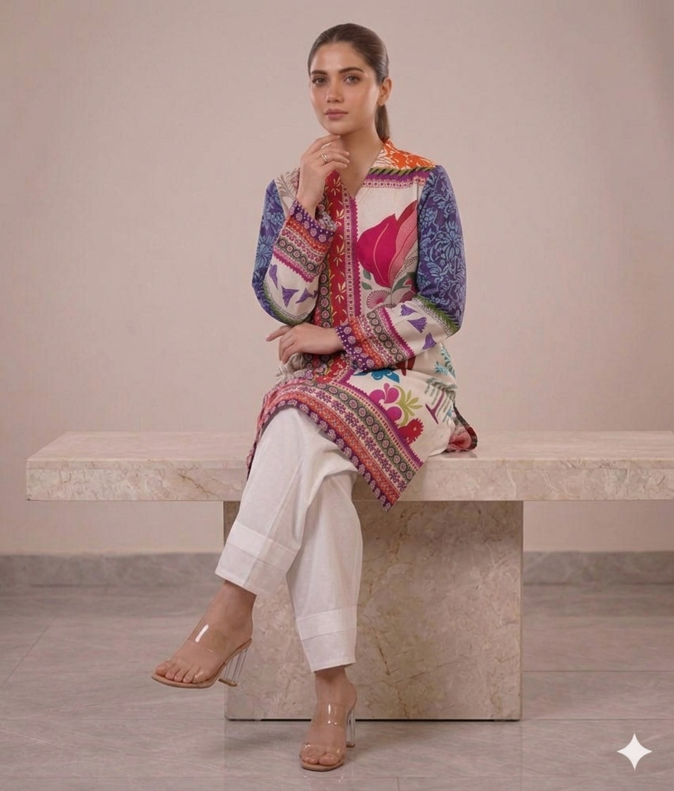 Amethyst Abstract Collage Kurta & Farshi Shalwar