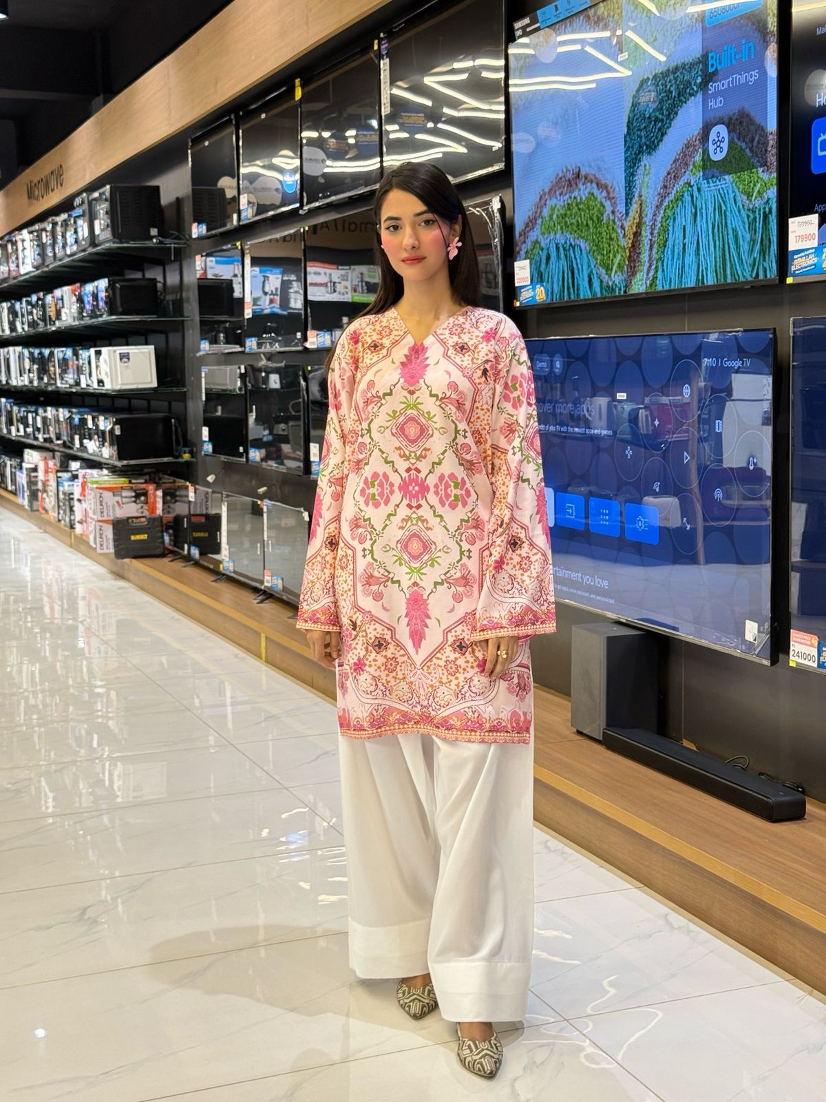 Orchid Lattice Mirror-Print Kurta & Farshi Shalwar