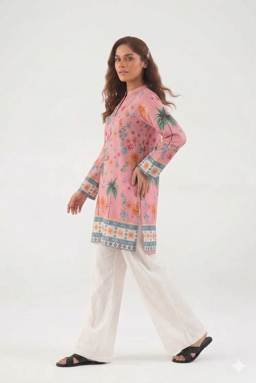 Tropical Rose Palm Kurta & Farshi Shalwar