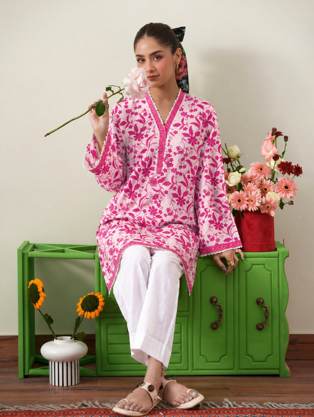 Rose Botanical Pret Vine Filigree Kurta & Farshi Shalwar