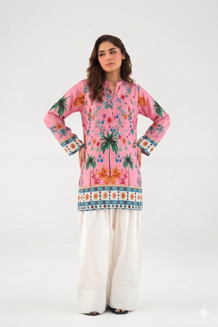 Tropical Rose Palm Kurta & Farshi Shalwar